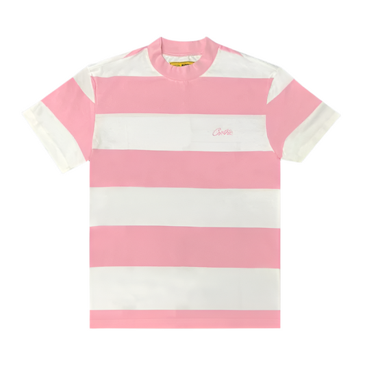 Corteiz Allstarz Striped Tee 'White/Pink'