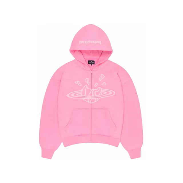 Broken Planet Zip Up Hoodie - Candy Pink