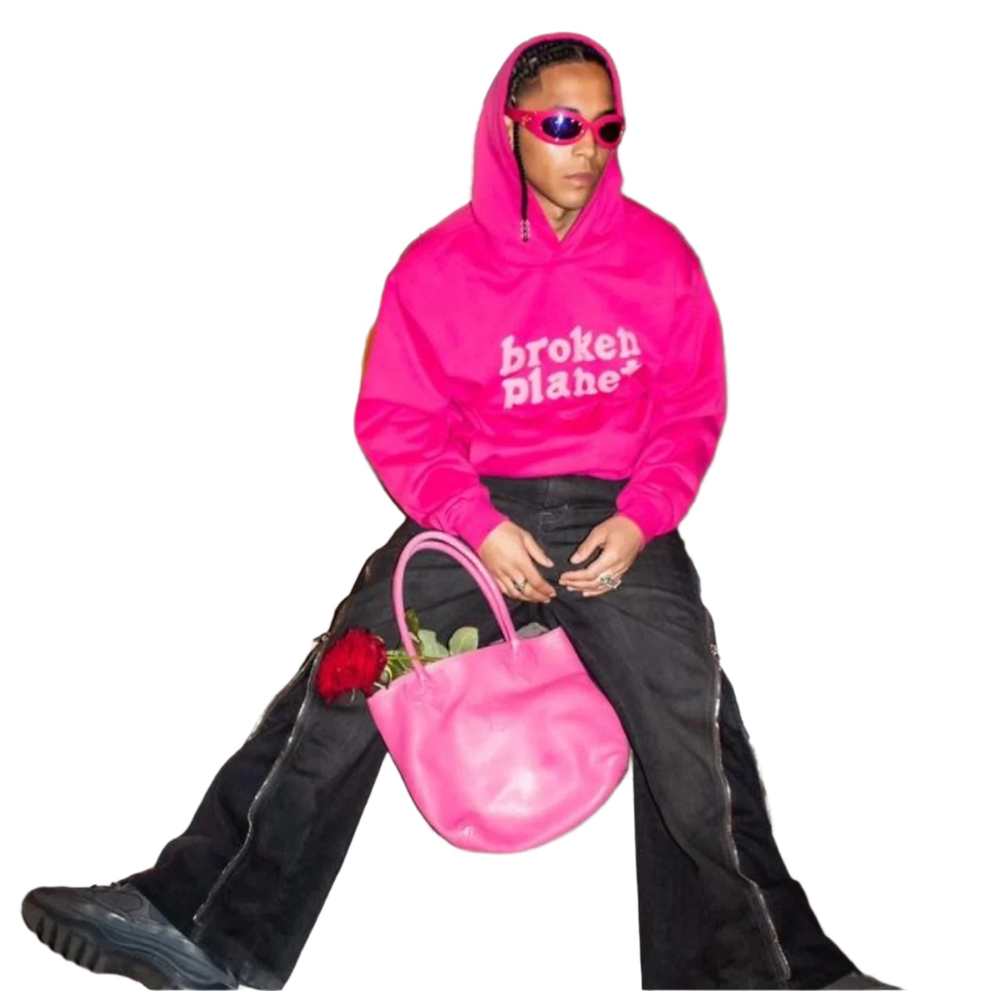 Broken Planet Monochrome Hoodie - Fuchsia Pink